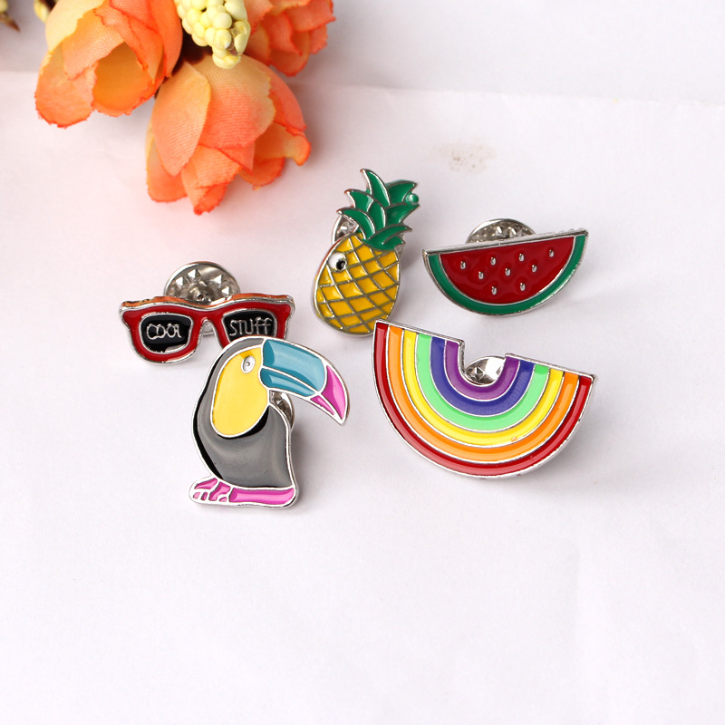 European and American accessories cartoon set brooch, woodpecker, watermelon, pineapple, rainbow pin set, corsage badge pic 8