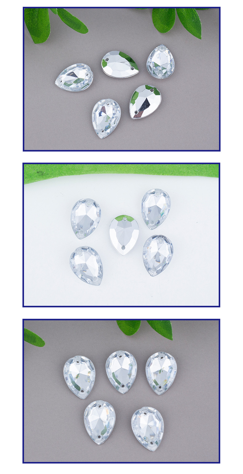 Pointed-bottom water drop hand-sewn acrylic drill double-hole irregular-shaped drill DIY handmade wedding dress accessories pic 4