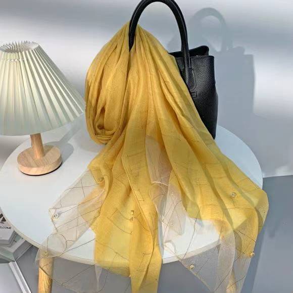 New spring and summer light and soft solid-color silk scarf for women, suitable for all seasons. Long blended scarf with diamonds, elegant scarf pic 11