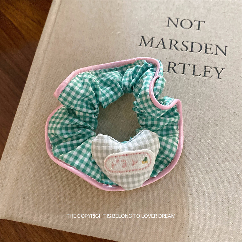 韩国ins新款彩色格纹爱心大肠发圈 甜美可爱头绳扎丸子头头饰发饰详情24