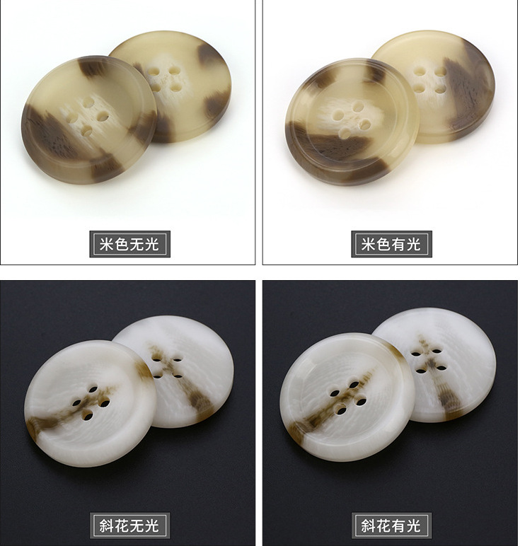 The four-eye resin button suit jacket in stock features hand-stitched two-color half-flower buttons for diy decoration pic 4