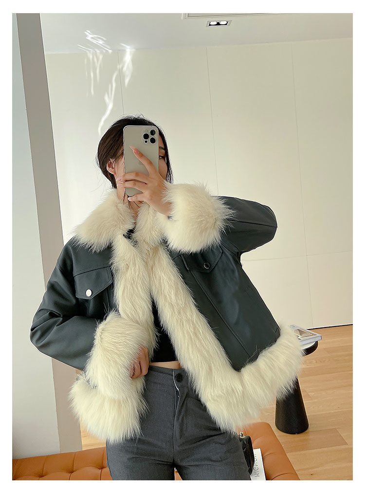 海宁秋冬新款仿狐狸毛皮草外套女宽松显瘦短款仿绵羊皮时尚皮衣女详情3