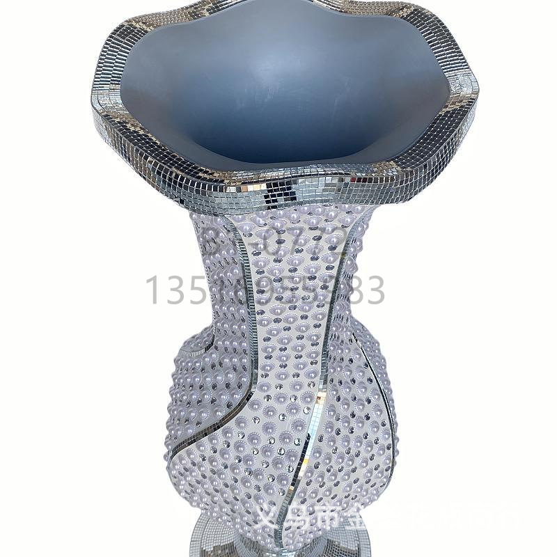 Golden Castle Vase, European-style simple vase with diamond bead glass lens, floor-standing vase, trumpet flower-shaped flower pot, living room, hotel, home, shopping mall, ceramic decoration pic 16