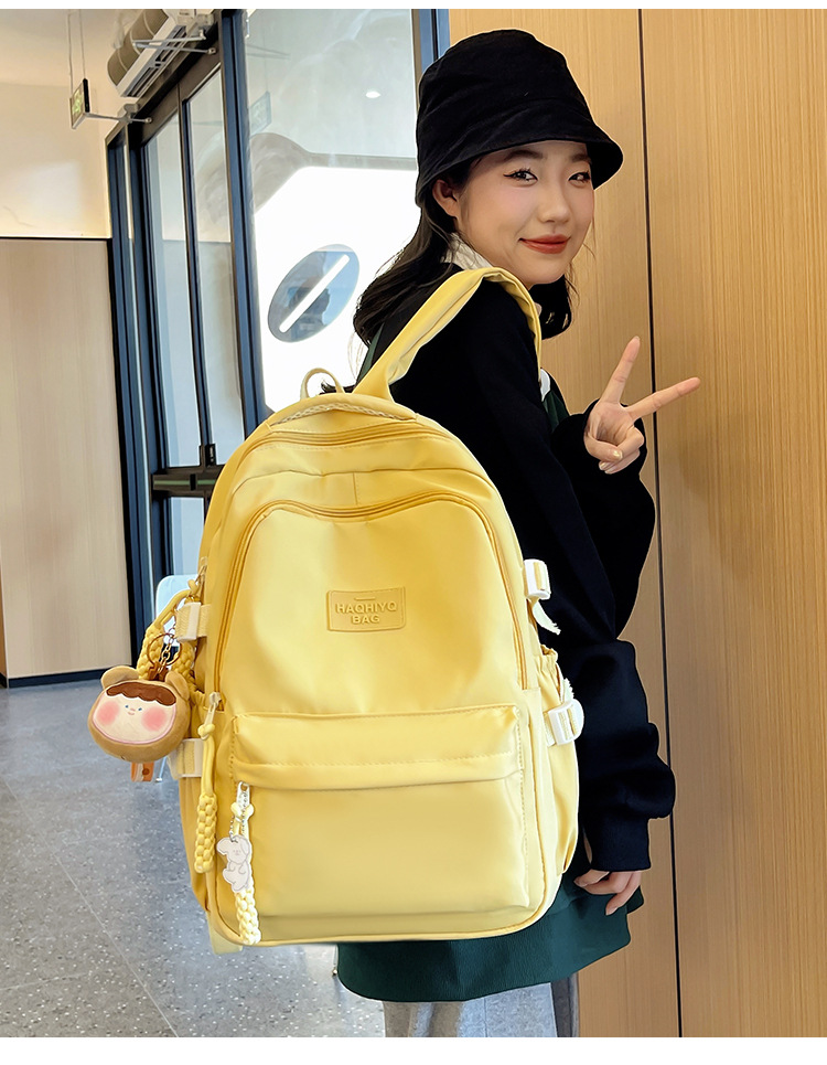 高颜值纯色书包女大学生日系简约双肩 包韩版初高中生大容量背包详情24