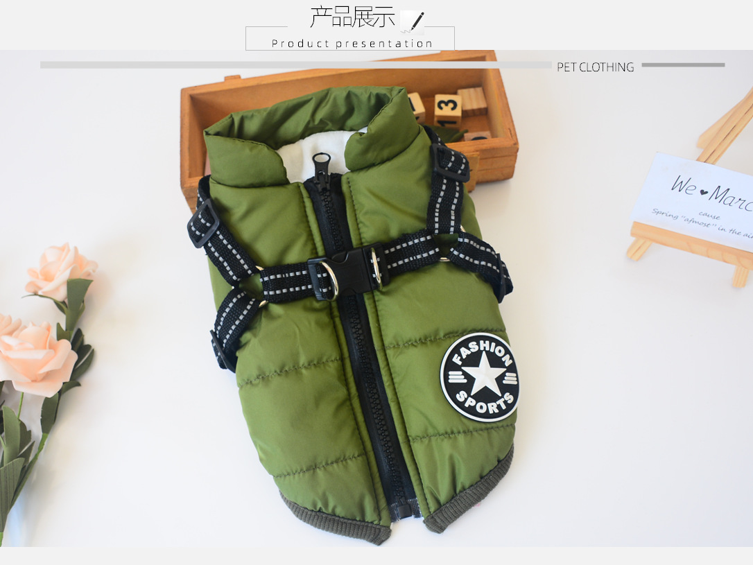 Nueva llegada amazon cross border dog clothing pecho espalda una pieza chaleco de algodón pet cotton clothing winter clothing two feet cotton clothing pic 4