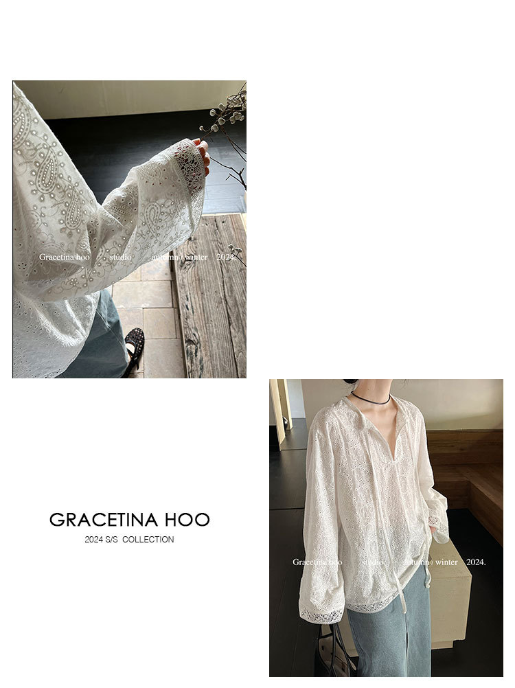 The First batch of 13 Factories 2024 early autumn new Korean version pure cotton embroidered lace V-neck slimming pullover sun-protective shirt for women pic 12