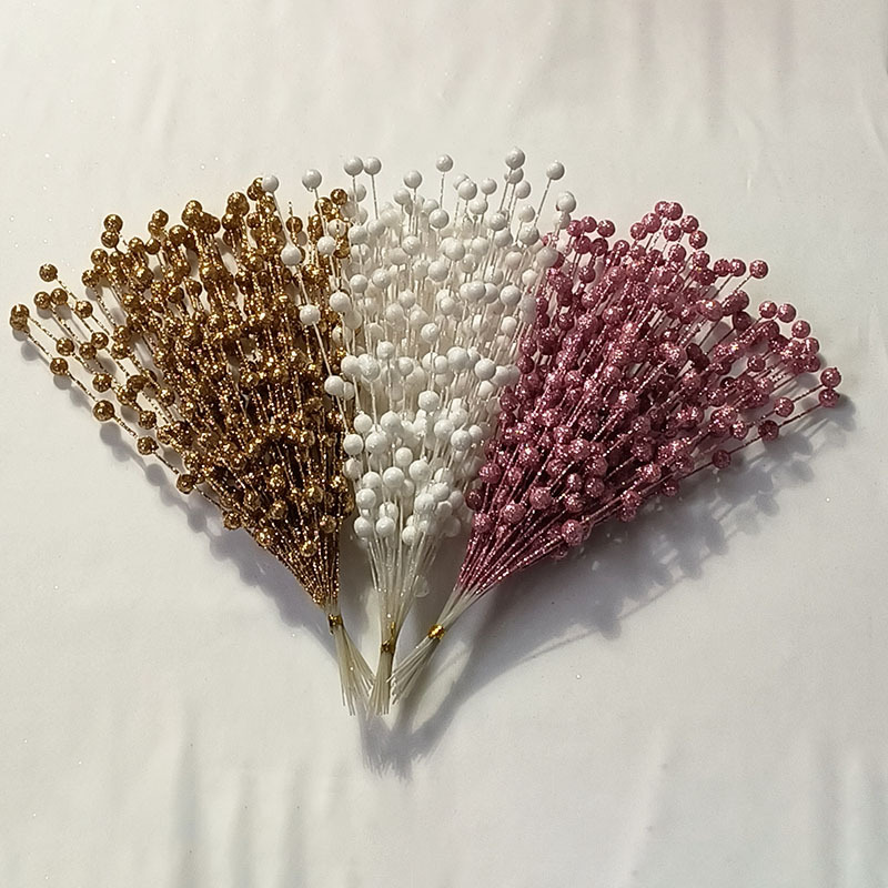 圣诞装饰仿真金粉浆果开心果金粉球把束假花酒店婚庆装饰红果跨境详情19