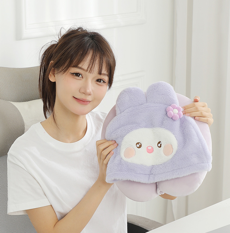 New cartoon hooded U-shaped pillow, plush hooded neck pillow, travel portable neck pillow, soft office nap pillow pic 11