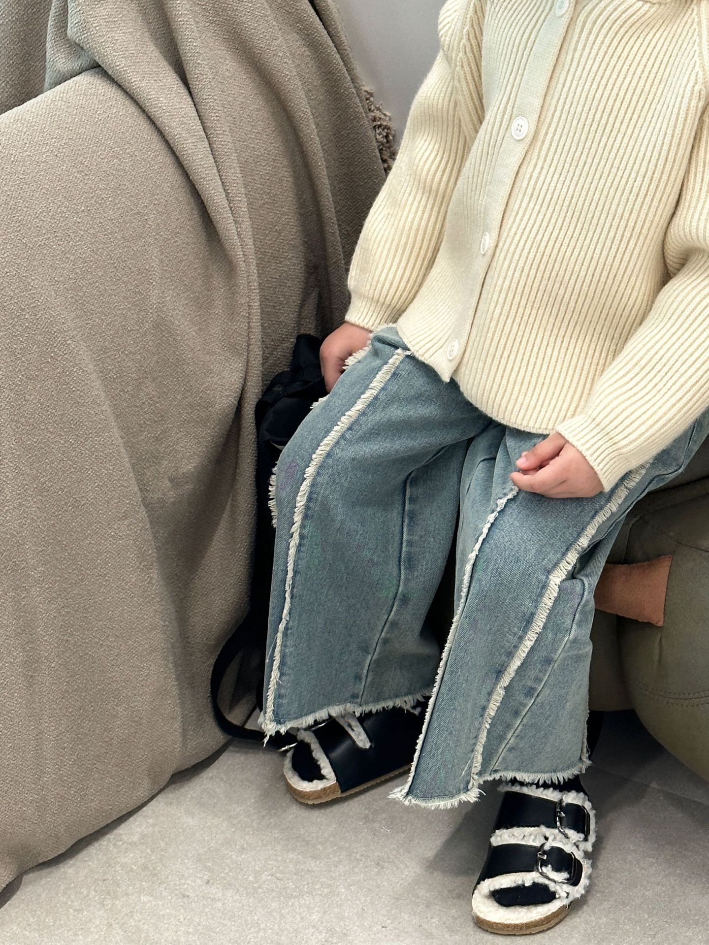 女童秋装套装2023新款元气女孩毛纱外套洋气时髦儿童牛仔阔腿裤潮详情6