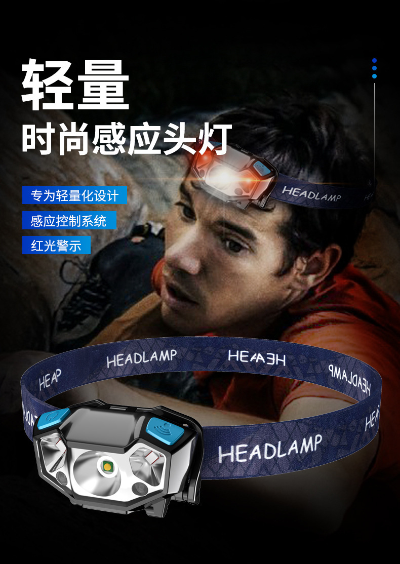 猎天鹰充电感应头灯强光超亮夜钓灯头灯防水户外轻量头戴式电筒详情1