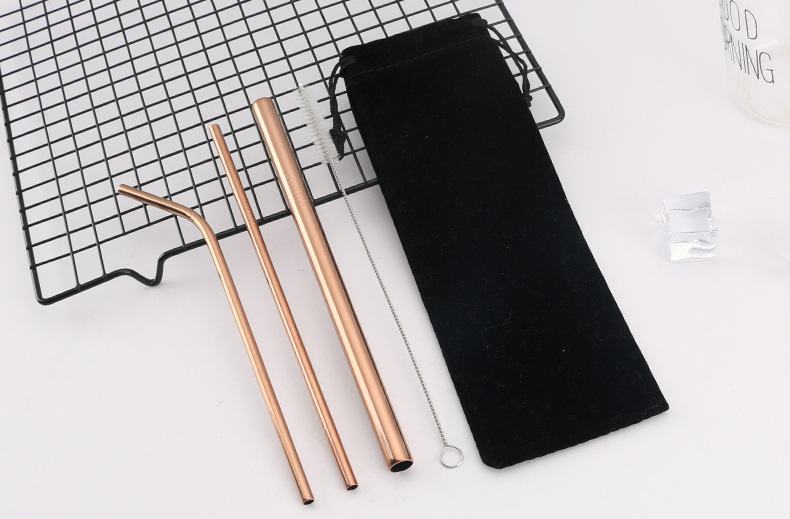 Food-grade 304 stainless steel straw set, coffee and milk tea straw, long stirring straw, custom logo stainless steel straw sleeve, straw brush with fabric bag, eco-friendly straw set pic 5