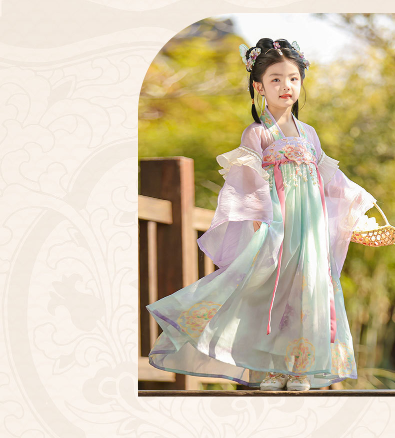 国潮女童汉服夏季新款儿童唐制古装公主连衣裙小女孩古风演出襦裙批发详情17