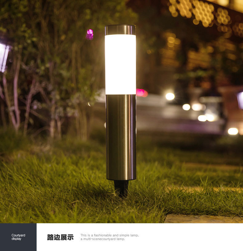 Cross-border solar stainless steel 3-LED cylindrical lawn light, outdoor waterproof courtyard villa ground socket light manufacturer pic 3