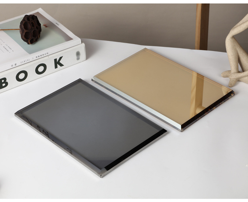 水晶玻璃托盘轻奢长方形托盘家用放茶杯水杯茶盘果盘商用带把手详情16