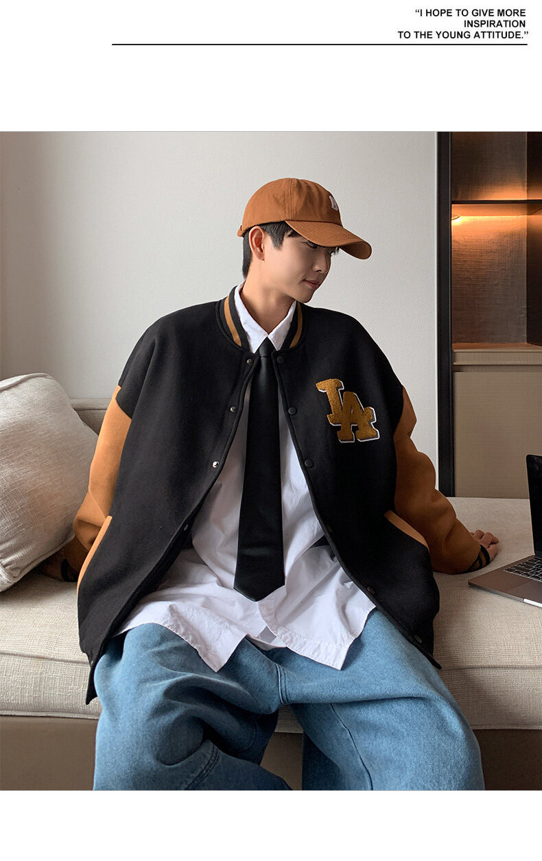 棒球服男春秋外套潮牌宽松男士外套刺绣A字男装夹克ins情侣班服潮详情12