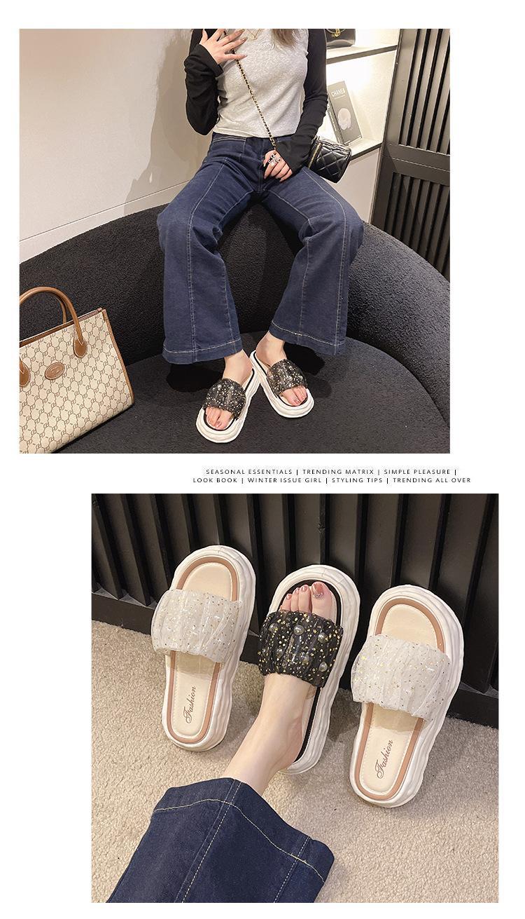 2023新款夏天外穿时尚凉拖一脚蹬鞋子蕾丝珍珠仙女凉拖鞋厚底软底详情5