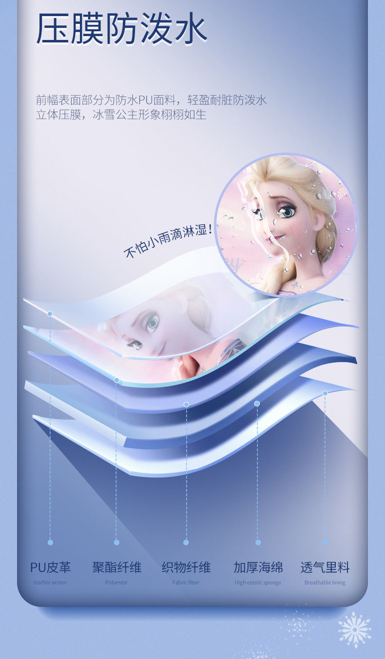 迪士尼冰雪奇缘正品儿童书包护脊减负女孩1-3年级压膜双肩包背包详情4