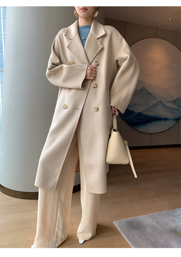 Double-sided woolen water ripple coat for women, mid-length, autumn and winter Korean style, stylish and stylish, double-breasted woolen coat pic 12