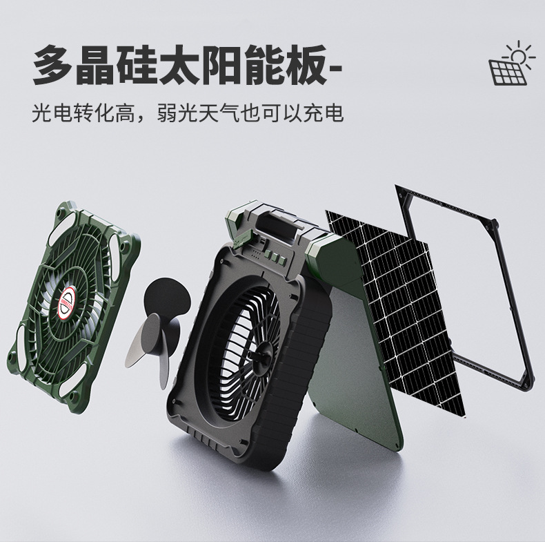 睿燊 品牌跨境私模露营太阳能充电小风扇USB可折叠跑马灯户外桌面史迪仔款详情4