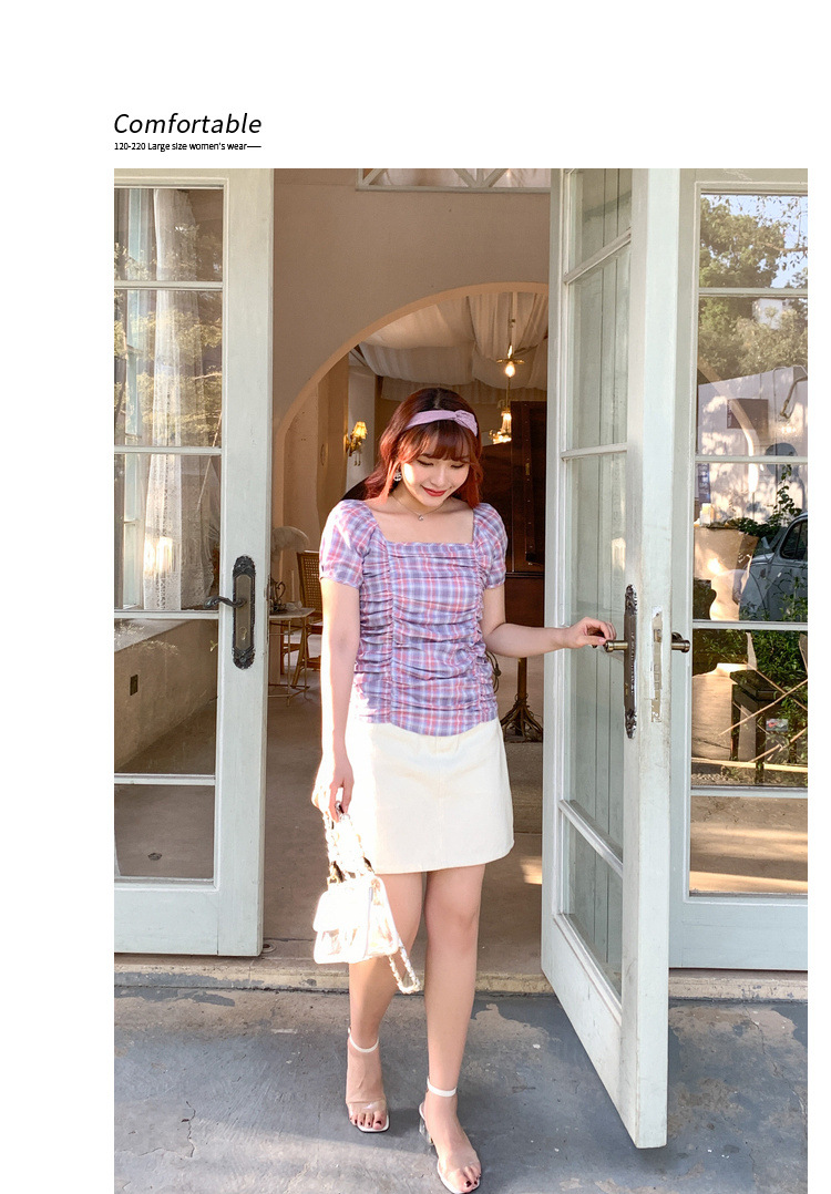 复古方领显瘦小清新打揽上衣夏季大码女装胖mm短袖小衫#9674详情23