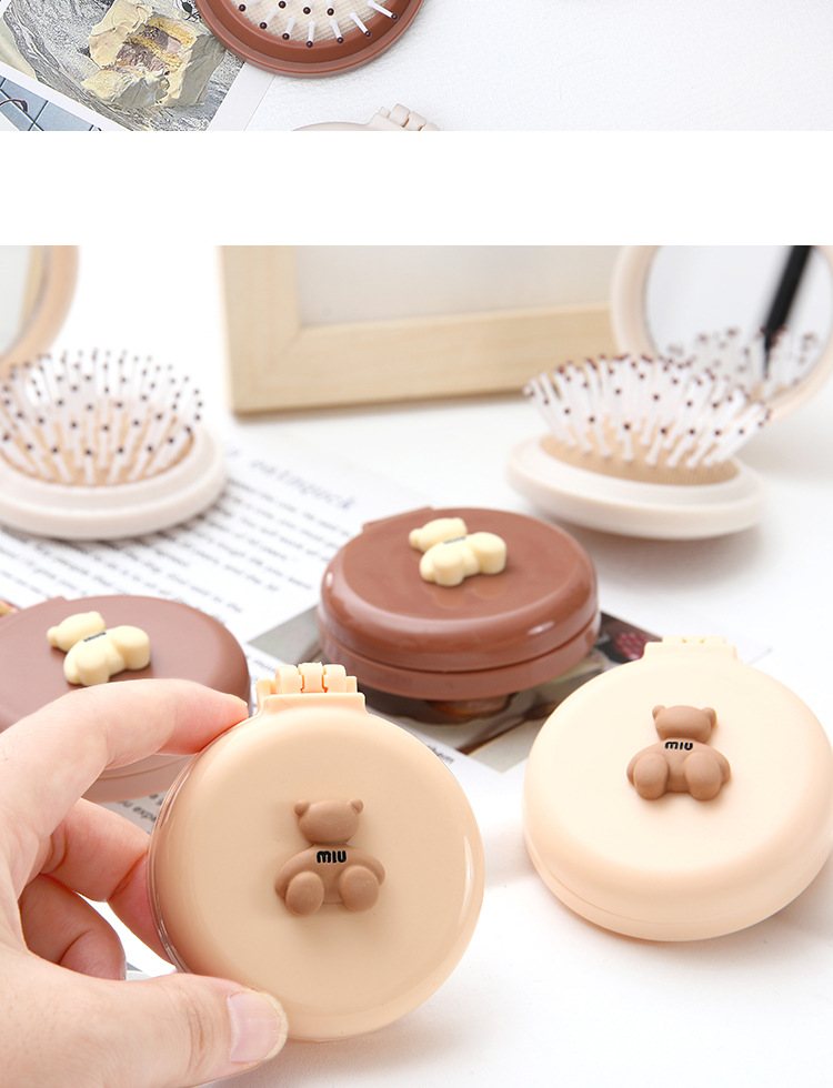 Cute cartoon folding airbag comb, portable mini air cushion comb for women, massage comb, mirror integrated small comb wholesale pic 25
