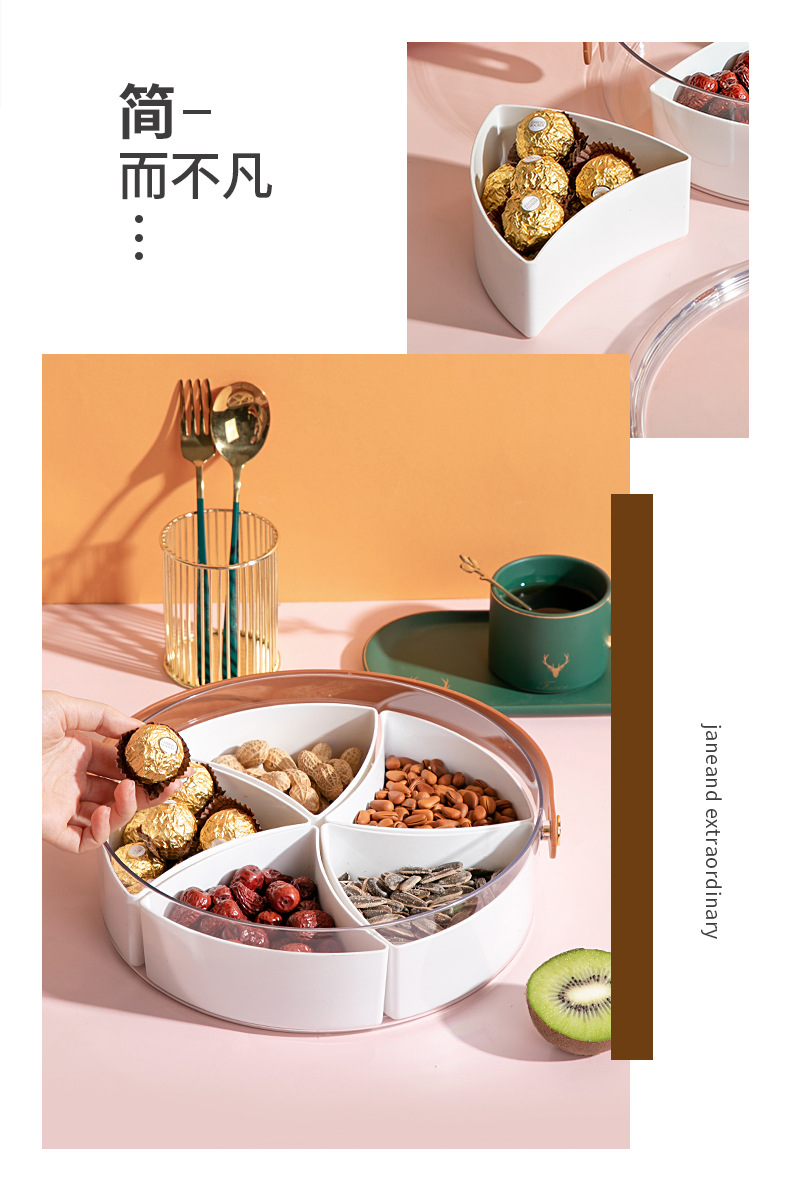 Living room coffee table, candy box, light luxury snack box, transparent hand-held simple fruit box, modern and simple compartmented dried fruit plate pic 12