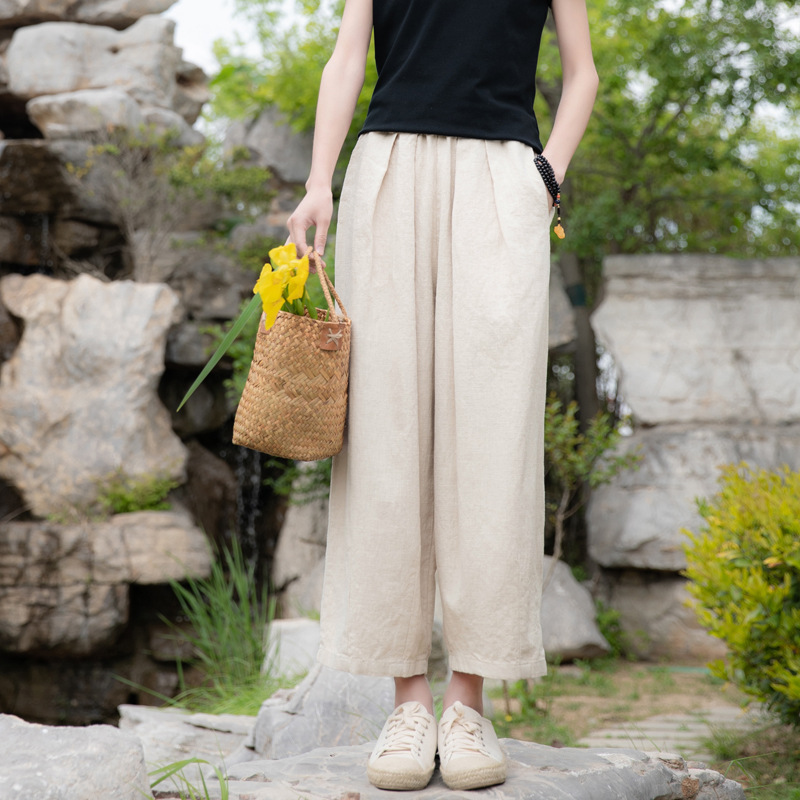 New Spring/Summer 2023 artistic and retro loose linen drape casual pants pic 14