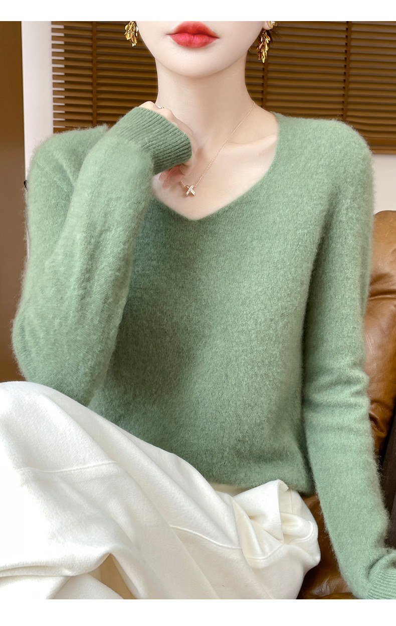 濮院羊毛衫女100纯羊毛一线成衣V领软糯针织上衣外穿显瘦打底衫详情34