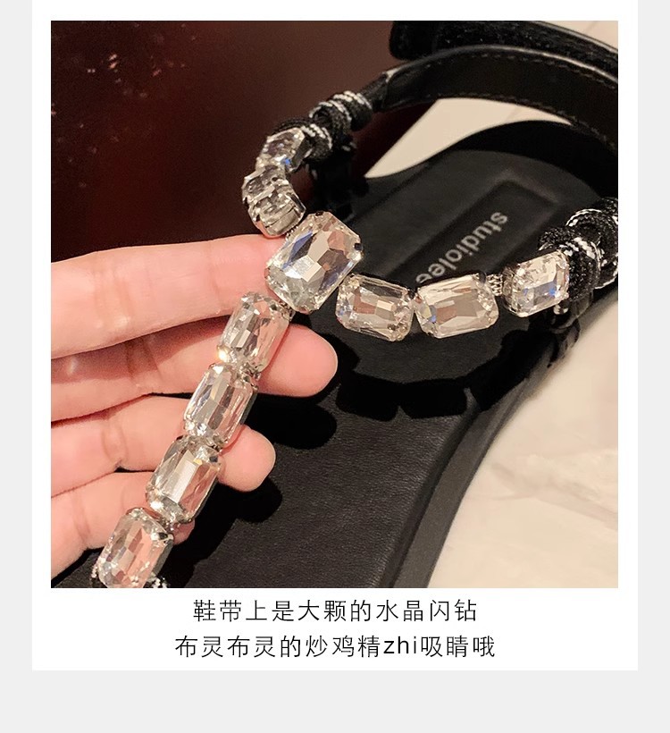 葡萄妈闪闪水钻~罗马风平底绳结百搭夹趾外穿人字拖凉鞋女夏季款详情15