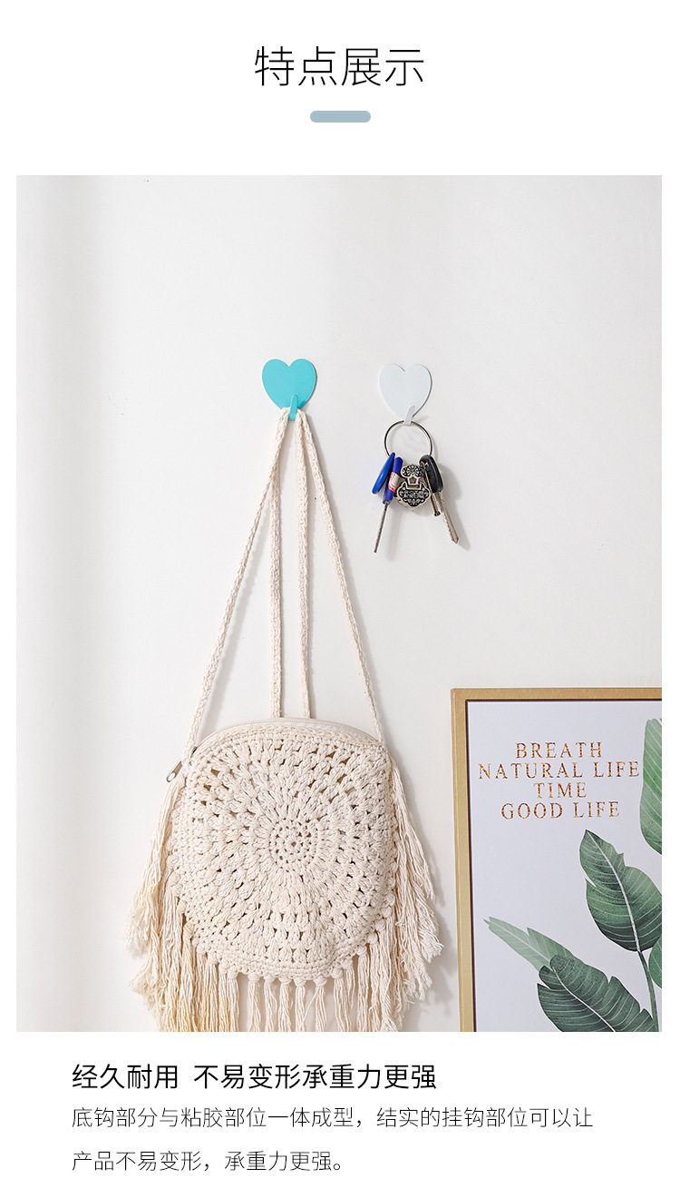 Japanese-style girlish pink heart-shaped sticky hook, stainless steel heart-shaped sticky hook, heart-shaped sticky hook, soft girl room decoration hook pic 3