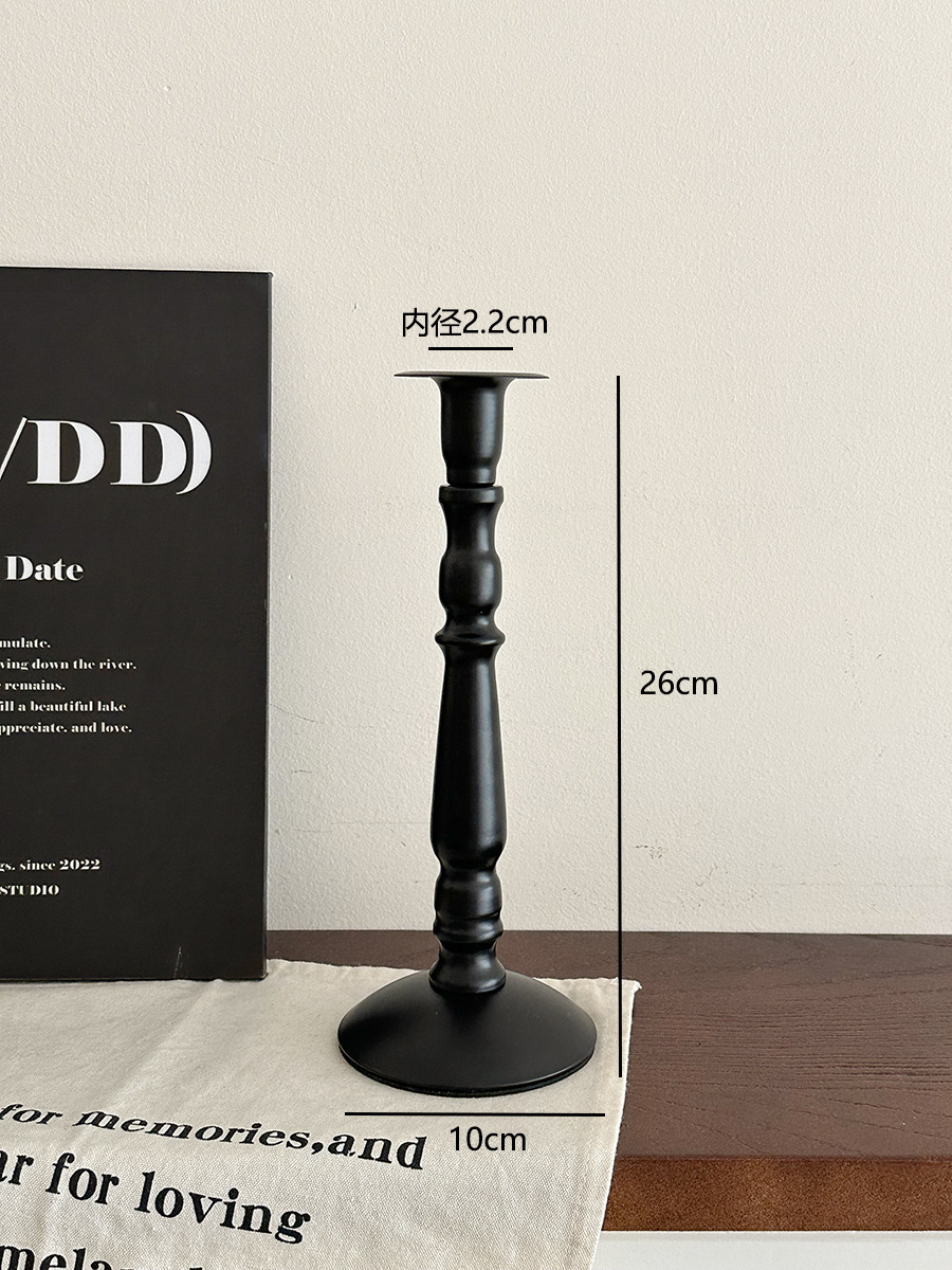 Cross-border ins American retro black iron candlestick for dining table atmosphere decoration, Roman column long candlestick pic 12