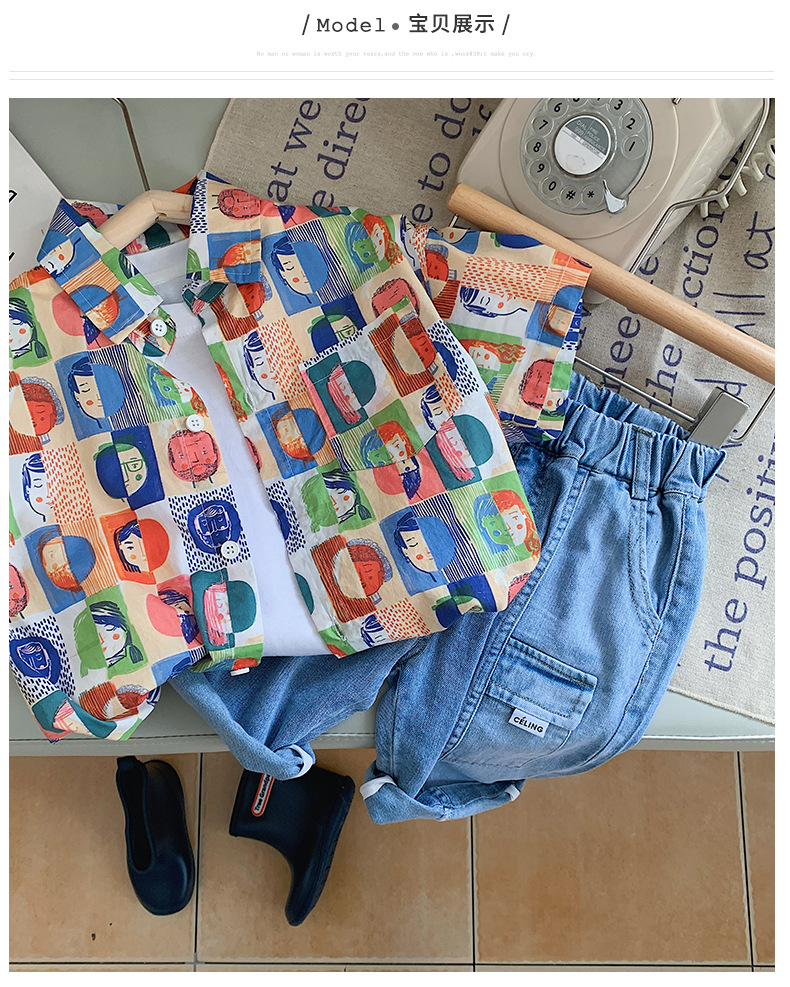 夏季童装男童短袖衬衣中小儿童头像满印衬衫韩版男宝宝衣服现货详情11