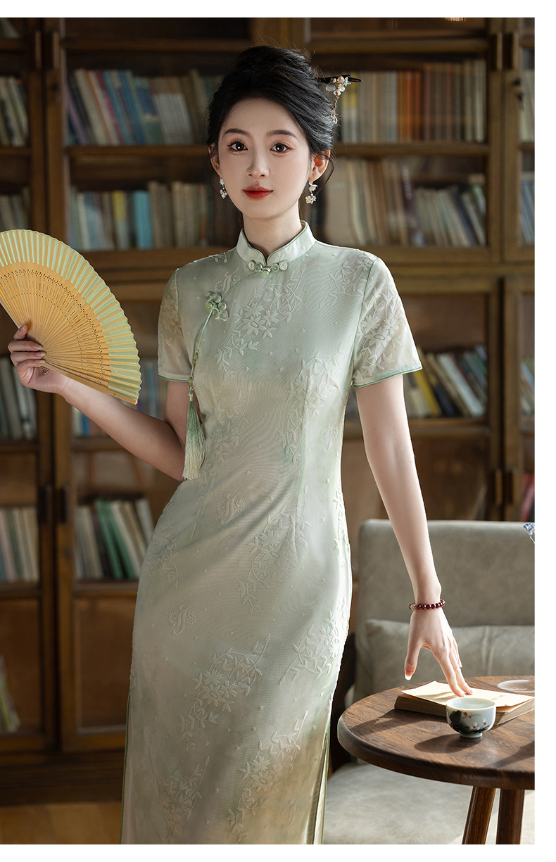 国潮风斜襟盘扣改良旗袍连衣裙女夏季复古素雅年轻款气质名媛裙子详情12