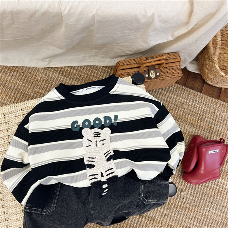 男童卫衣春秋款2024新款儿童潮韩版卡通衣服秋装条纹宽松T恤上衣详情7