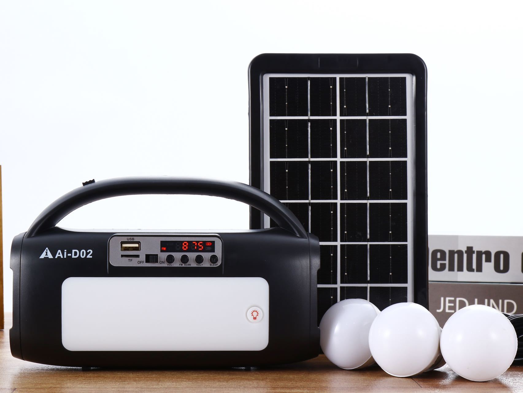 Solar-powered Bluetooth speaker lighting power generation system, card-inserting USB flash drive audio receiver, external three bulbs, mobile phone emergency charging pic 22