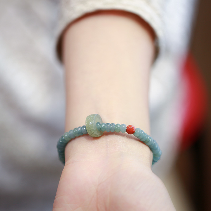 Blue water jadeite abacus bead single-loop bracelet and Tian Tian jade running ring Nan Hong accessory jewelry bracelet for good fortune and auspiciousness pic 11