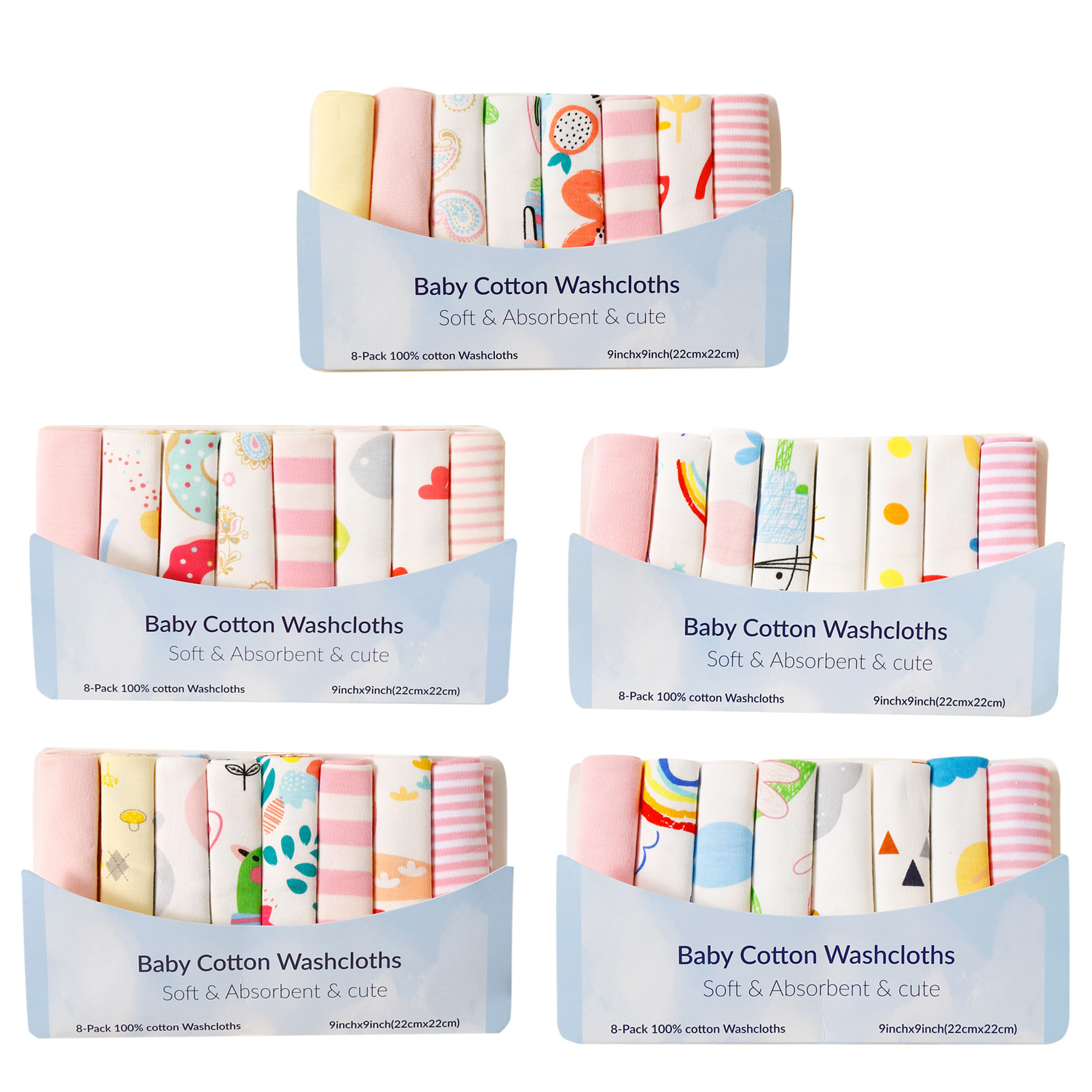 momscare baby square towels/feeding towels and saliva wipes are all packed in 8-piece cotton fabric with fixed patterns pic 10