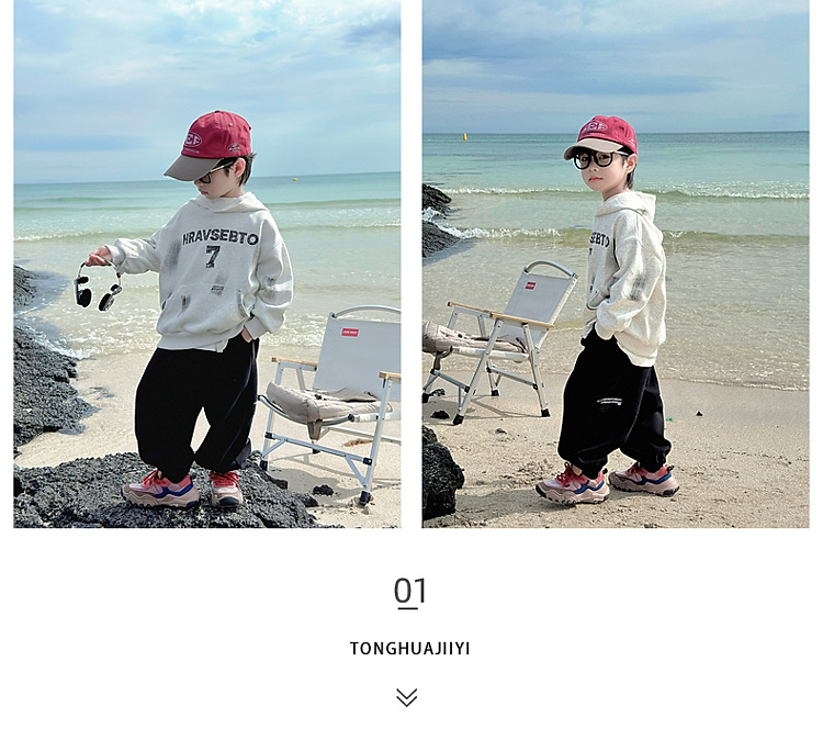 童话记忆2024秋季新款童装儿童韩版百搭手绘字母卫衣男童连帽衫潮详情10