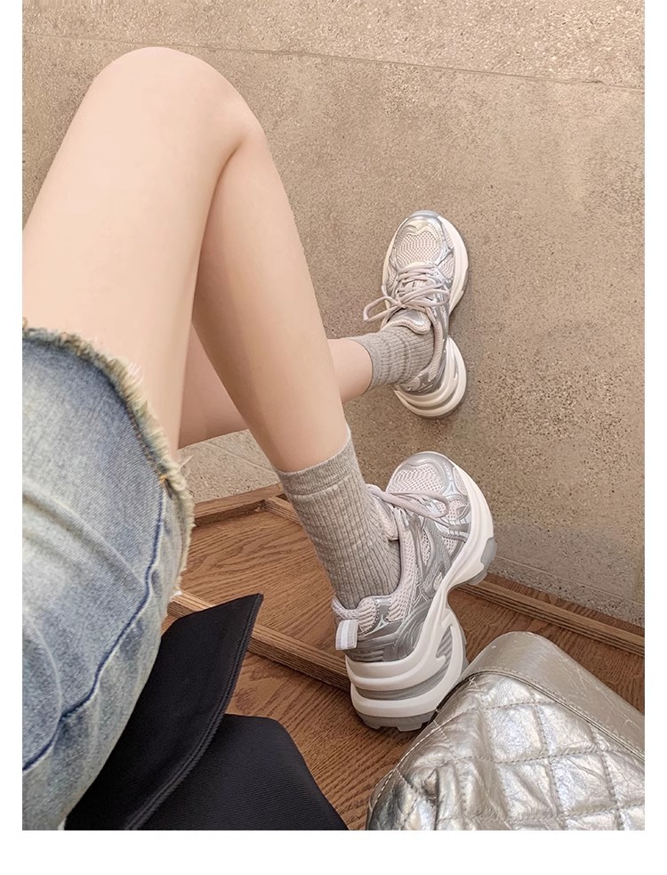 葡萄妈同款2024夏季新款轻便运动鞋透气网面厚底增高老爹鞋女详情35