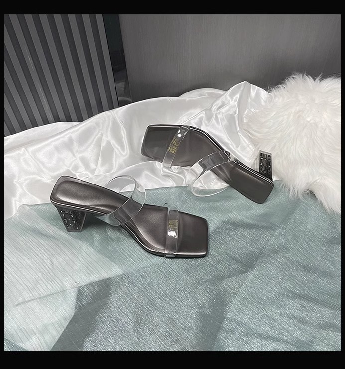 羊皮版~法式绝美透明一字凉拖鞋女夏季外穿精致2024新款粗高跟鞋详情37
