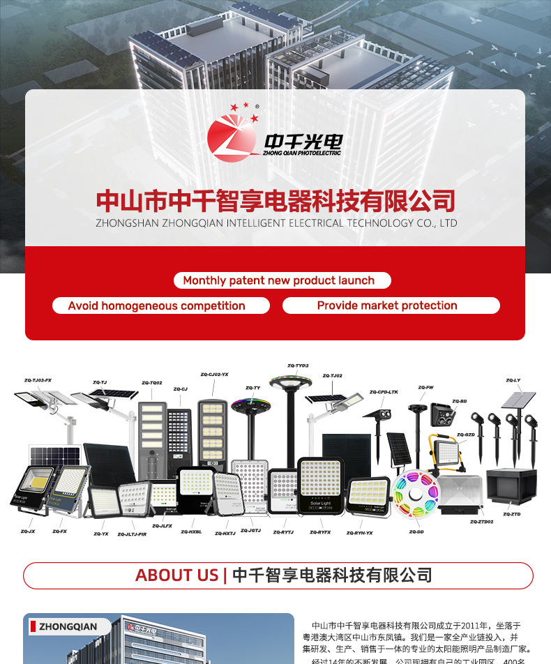 Zhongqian Optoelectronics solar floodlights, outdoor garden lights, New rural ultra-bright high-power outdoor solar lights pic 1