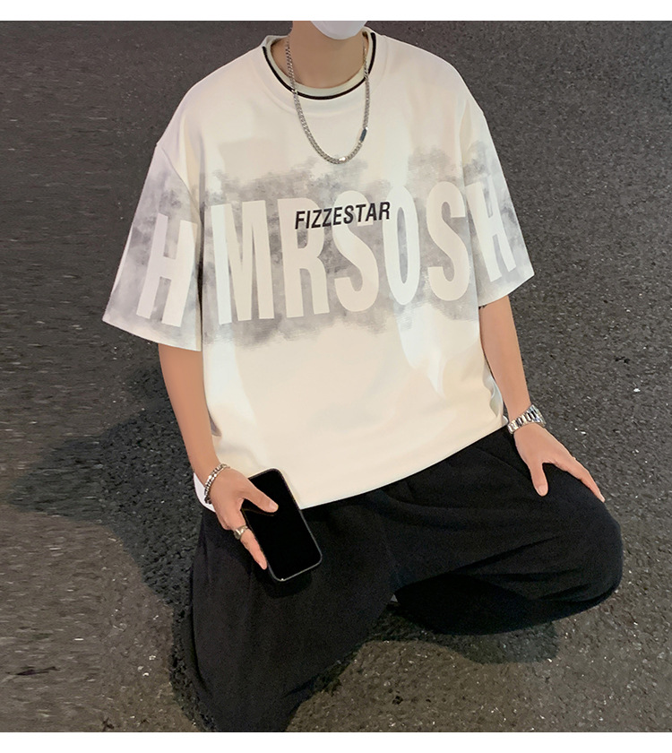 港风短袖t恤男夏季2024新款美式潮牌男生oversize青少年宽松体恤详情16