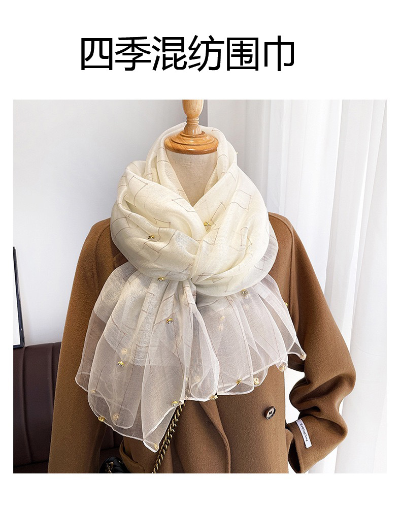 New spring and summer light and soft solid-color silk scarf for women, suitable for all seasons. Long blended scarf with diamonds, elegant scarf pic 3