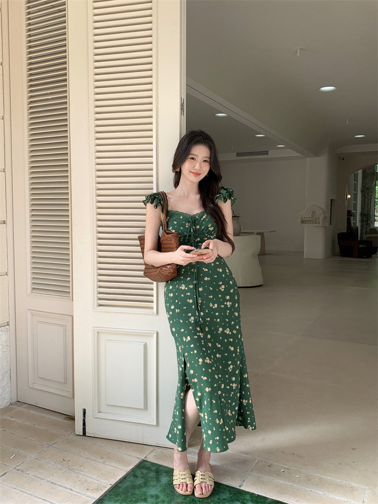 秀熙熙十三行2024夏季新款气质印花复古高腰短袖连衣裙女BS88041详情13