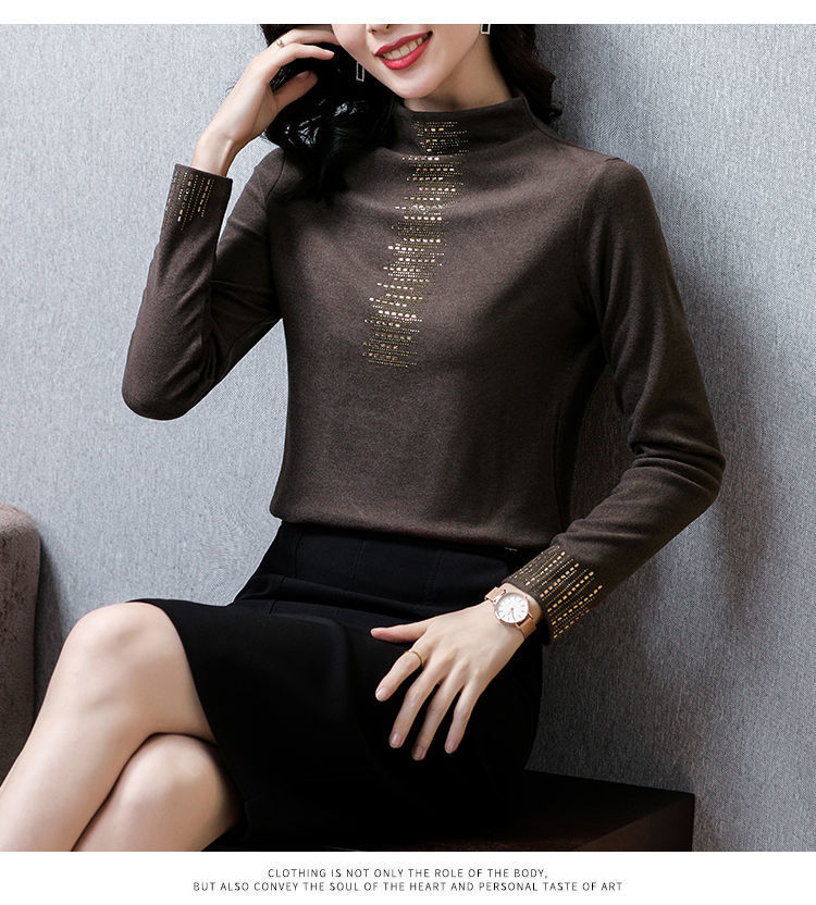 2022双面德绒打底衫女秋冬加厚长袖烫钻上衣女修身潮详情16