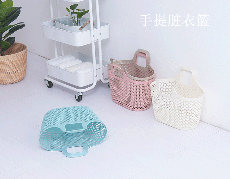 时尚塑料手提篮 置物篮 收纳篮 脏衣篮防藤编手提篮PE软篮详情1