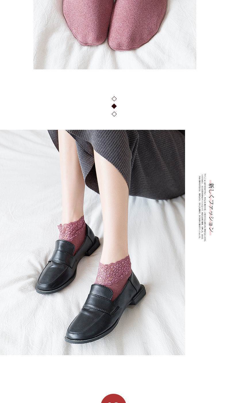 时尚百搭蕾丝花边袜镂空短袜女阳离子防滑船袜春秋冬加厚德绒保暖点胶防滑地板袜子详情8