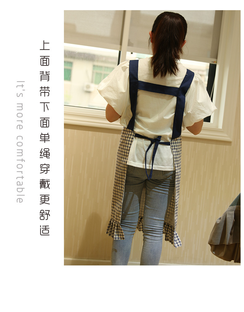 新款全棉双层防水防油布艺围裙 康乐屋厨房无袖格子家用围裙批发详情7