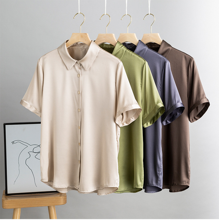 Silk short-sleeved shirt, a new summer professional shirt for women, with a unique design sense and a niche commuting top made of mulberry silk pic 37