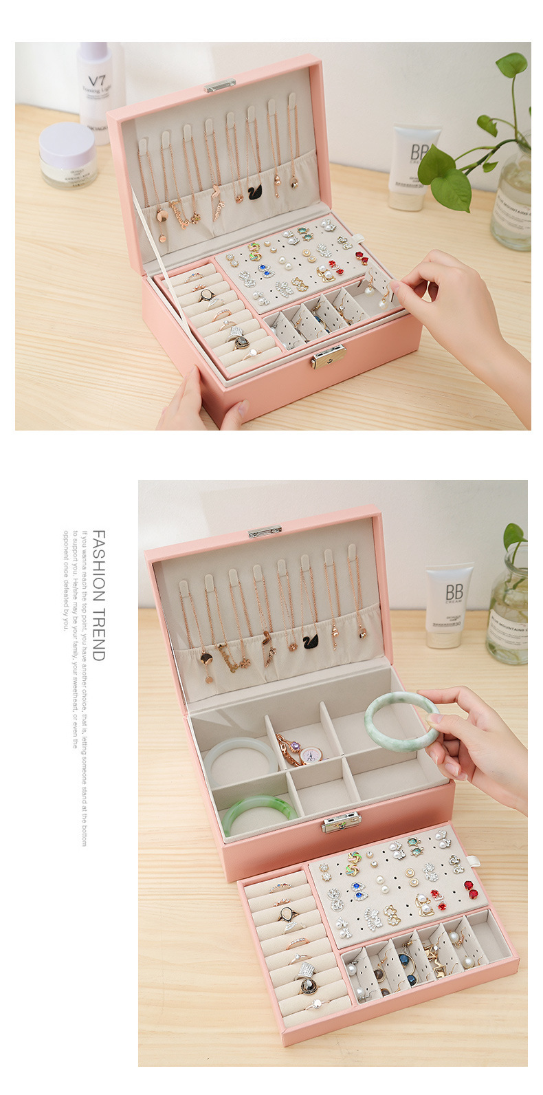 Wholesale of new double-layer lockable wooden jewelry and jewelry boxes, stud earrings, storage boxes, accessory boxes, jewelry boxes and gift boxes pic 6